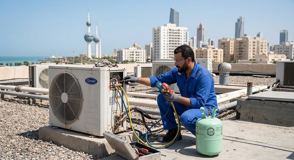 فريق عمل محترف وأدوات متطورة لتنفيذ مهام تصليح وحدات تكييف مركزي وعادي بأحدث المعدات بالكويت